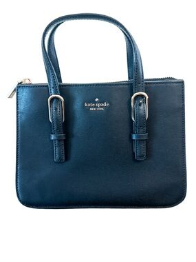 Kate Spade New York Small Black Leather Tote Top Handle Classic Minimalist